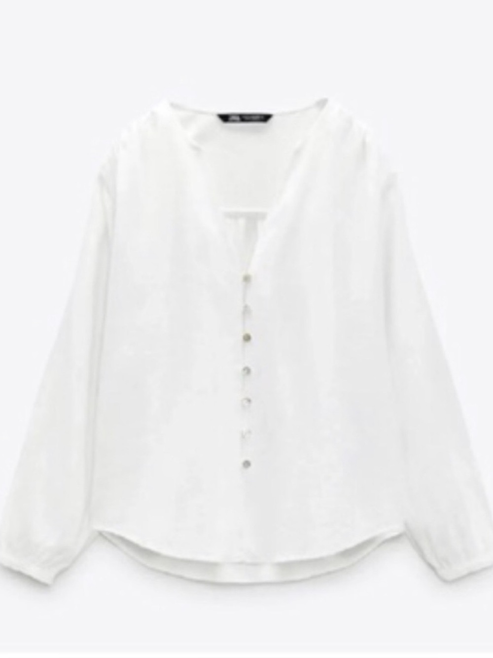 Zara Classic White Linen Button-Front Women’s V-Neck Blouse Size Large